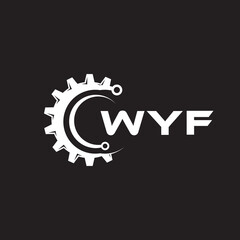 Obraz premium WYF letter technology logo design on black background. WYF creative initials letter IT logo concept. WYF setting shape design. 