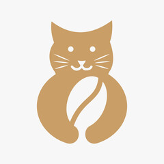 Cat Coffee Logo Negative Space Concept Vector Template. Cat Holding Coffee Symbol