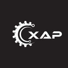 XAP letter technology logo design on black background. XAP creative initials letter IT logo concept. XAP setting shape design.
