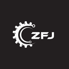 ZFJ letter technology logo design on black background. ZFJ creative initials letter IT logo concept. ZFJ setting shape design.
