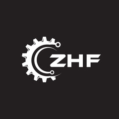 ZHF letter technology logo design on black background. ZHF creative initials letter IT logo concept. ZHF setting shape design.
