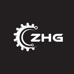 ZHG letter technology logo design on black background. ZHG creative initials letter IT logo concept. ZHG setting shape design.
