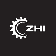 ZHI letter technology logo design on black background. ZHI creative initials letter IT logo concept. ZHI setting shape design.
