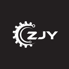 ZJY letter technology logo design on black background. ZJY creative initials letter IT logo concept. ZJY setting shape design.
