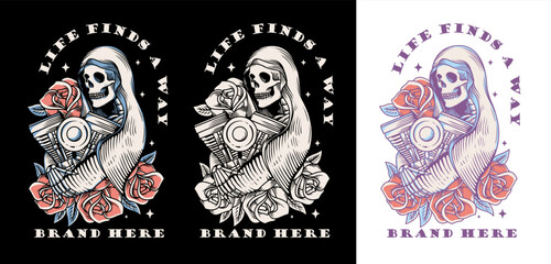 the grim reaper holding a motorcycle engine vector illustration