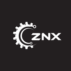 ZNX letter technology logo design on black background. ZNX creative initials letter IT logo concept. ZNX setting shape design.
