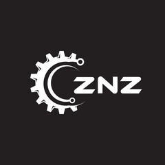 ZNZ letter technology logo design on black background. ZNZ creative initials letter IT logo concept. ZNZ setting shape design.
