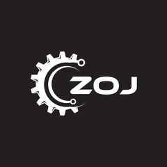 ZOJ letter technology logo design on black background. ZOJ creative initials letter IT logo concept. ZOJ setting shape design.

