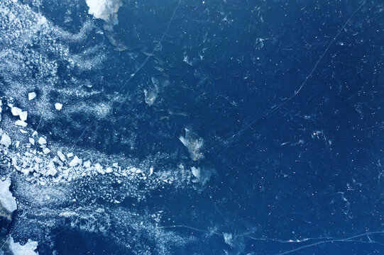texture ice top view cracks transparent abstract background winter