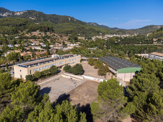Fototapeta na wymiar sports pavilion and IES Josep Font i Trias school, Esporles, Majorca, Balearic Islands, Spain