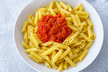 simple macaroni pasta dish with tomato sauce, Majorca, Balearic Islands, Spain