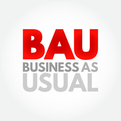 BAU Business As Usual - normal execution of standard functional operations within an organisation, acronym text concept background
