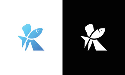 Letter K Initial Fish Logo Design Vector, Flat Style Fish logo design template