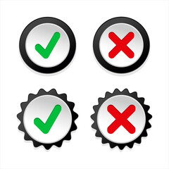 Green check mark icon and red cross mark simple dark icons 