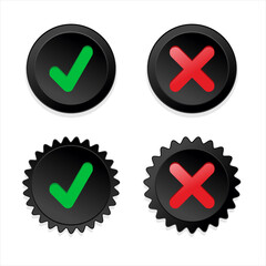 Green check mark icon and red cross mark simple dark icons 