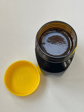 Newly opened yeast extract marmite jar from above