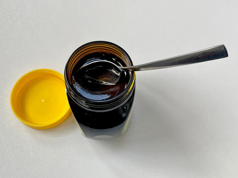 Newly opened yeast extract marmite jar from above