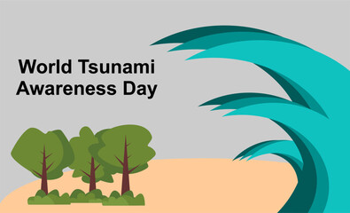 World Tsunami Awareness Day Typography vector illustration with Tsunami icon design. Good template for Tsunami or Disaster design and logo. white