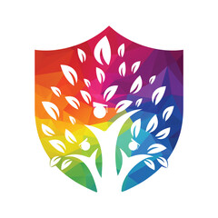 Obraz premium Human Education Tree Concept Logo Design Template. Students with Graduation Cap logo vector.