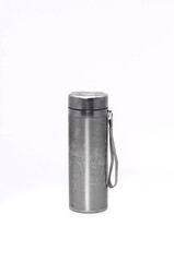 metal thermos on a white background