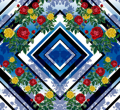 Geometric Floral Seamless Design For Digital Fabric Print