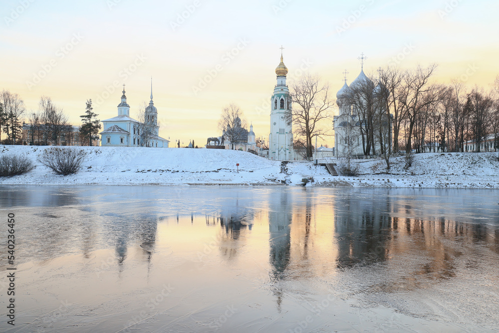 Wall mural winters in vologda river landscape cathedral orthodox christmas russia