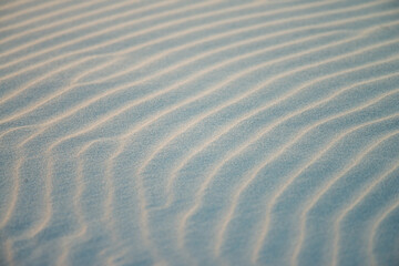 Wind waves in the sand on the beach during the sunset