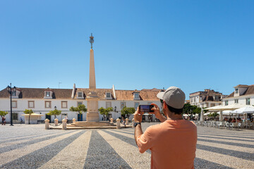 Portugal, August 2020: Central square of Vila Real de Santo António, border town in Algarve known as the little Lisbon of the Algarve, Portugal