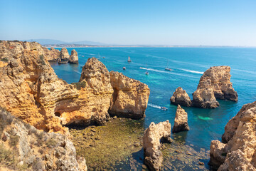 Views from Praia do Camilo by Ponta da Piedade headland, Lagos, Algarve, Portugal, Europe