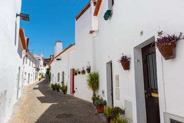 Portugal, August 2022: Street in the town Castelo de Moura, Portugal