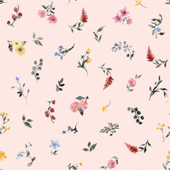 Abstract floral seamless pattern. Bright colors, painting on a light background. Meadow flowers