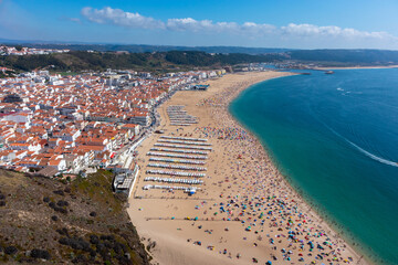 Urban beach of Nazaré, Algarve, Portugal, view from above