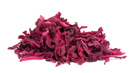 Dry beetroot isolated on the white background. Chopped dried beet.