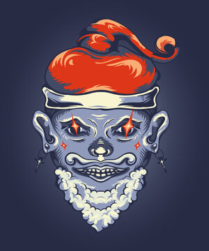 Evil Santa Head Illustration &mdash; Horror Christmas Character