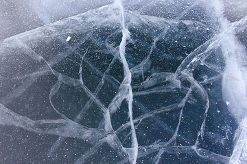 ice texture cracks baikal, abstract background winter ice transparent blue