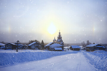 winter landscape russian village north wooden house