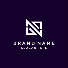 Letter n technology logo design vector image