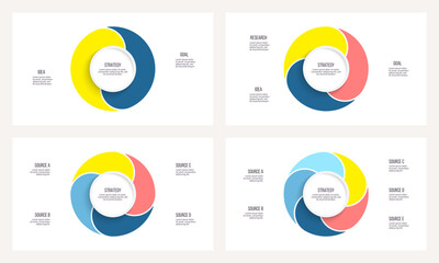 Business process. Chart with 2, 3, 4, 5 steps, options, sections. Vector template.