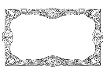 Decorative frame for coloring book. Handcrafted illustration with classic antique framework.