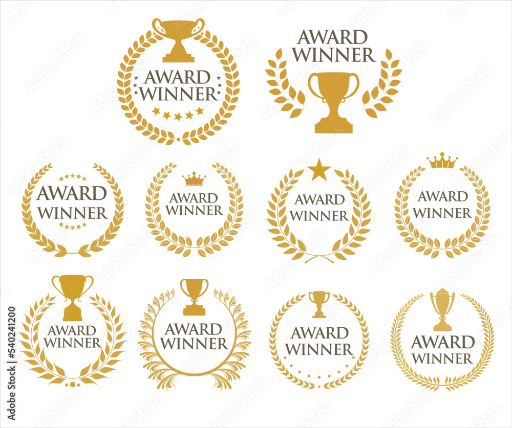 Wall mural award winner emblem collection of gold laurel wreath black text