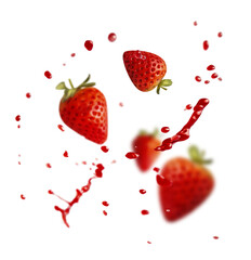 Isolated of flying strawberries with red fruits juice splashing - 540241444