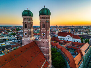 Munich Frauenkirche during beautiful sunset