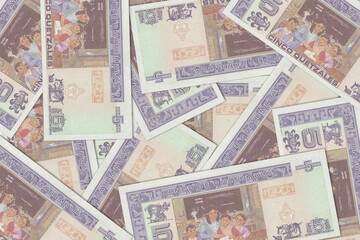 Paper money from Guatemala. Guatemalan quetzal. Close up banknotes from Guatemala. Guatemalan currency 