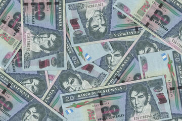 Paper money from Guatemala. Guatemalan quetzal. Close up banknotes from Guatemala. Guatemalan currency 