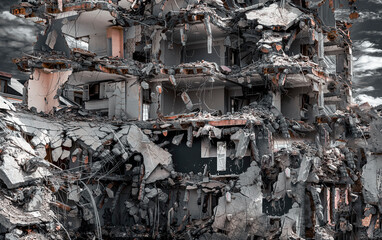 Demolition of old building. Front view