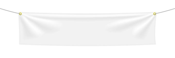 White textile banner with folds, PNG isolated on transparent background