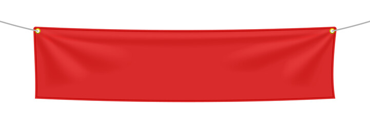 Red textile banner with folds, PNG isolated on transparent background