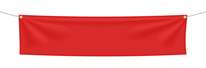Red textile banner with folds, PNG isolated on transparent background