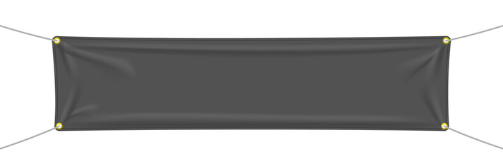 Black textile banner with folds, PNG isolated on transparent background