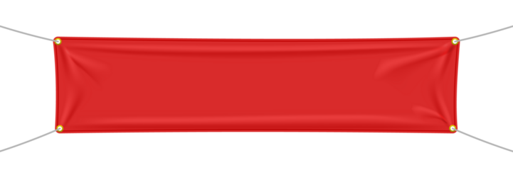 Red textile banner with folds, PNG isolated on transparent background